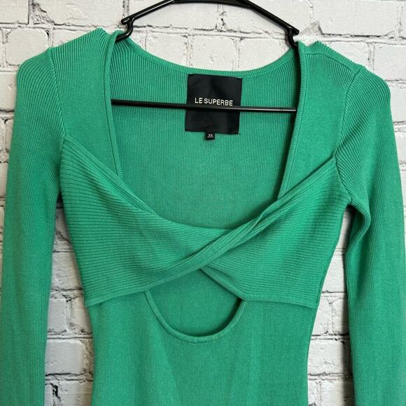Rib Knit Bodycon Dress Le Superbe Midi‎ CutOut Green NWT - Picture 6 of 7